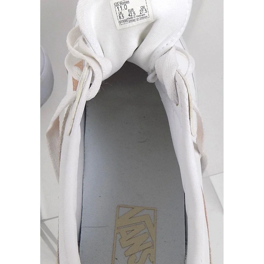Vans Ward White Leather Rose Gold Metallic Stripe Sneakers Womens 11 Low Top